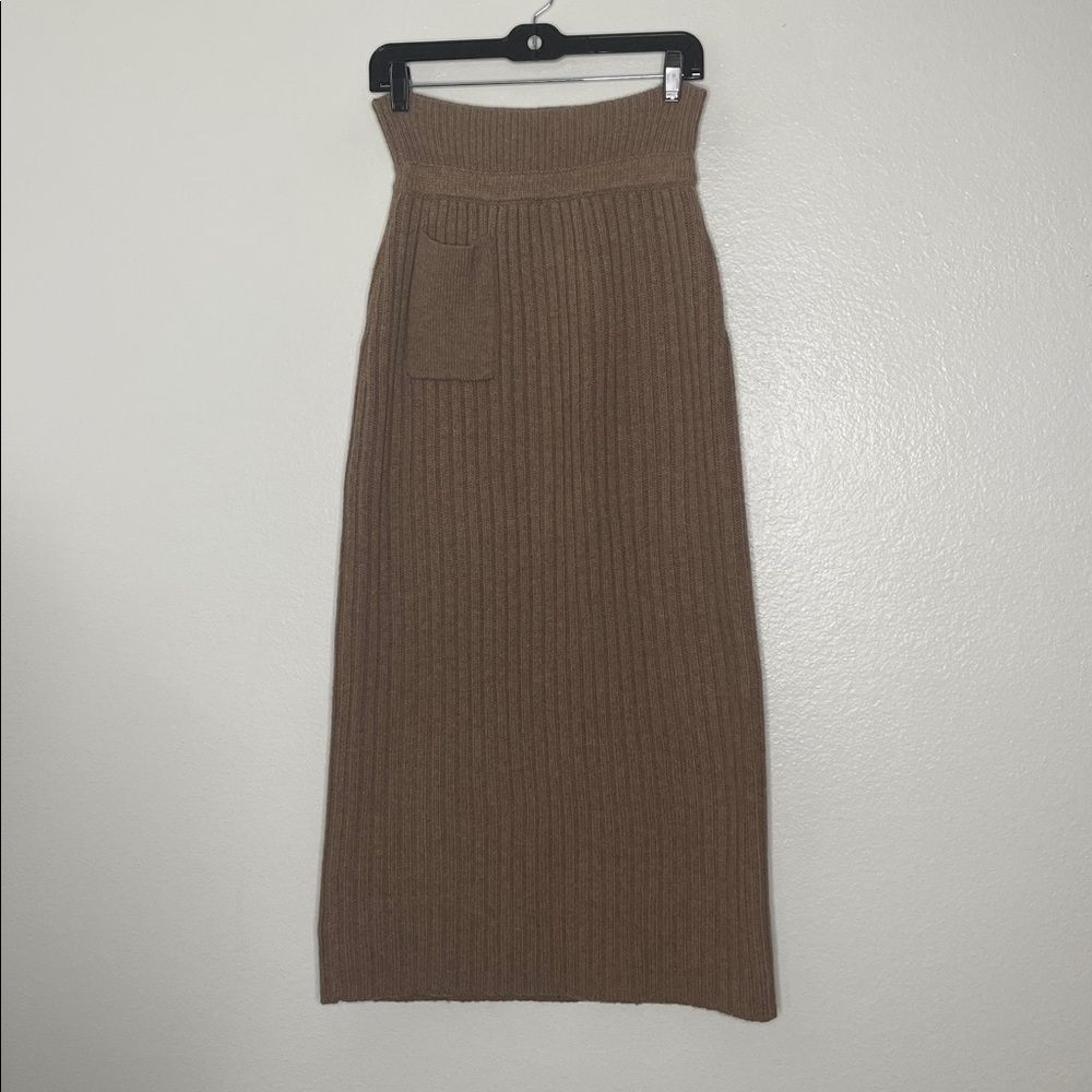 Moussy Brown Ribbed Knit Midi Skirt